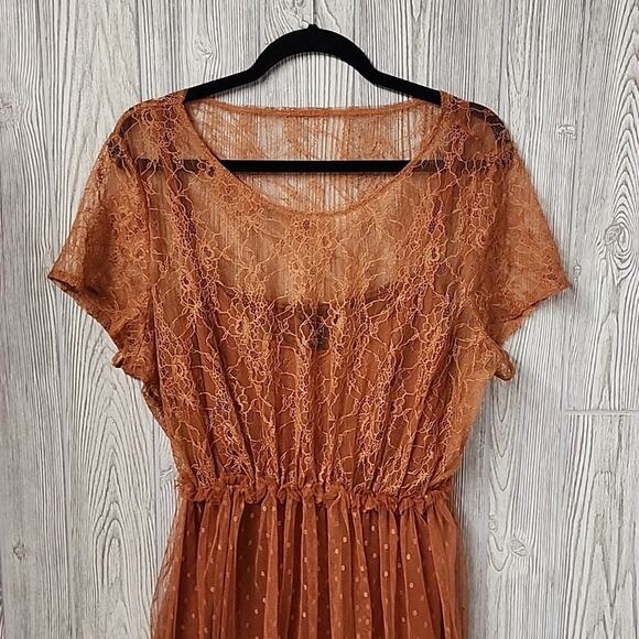 Vero Moda Orange Lace Midi Dress - Picture 3 of 13